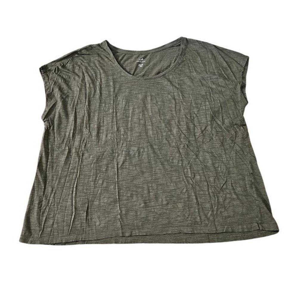 J. Jill Scoop Neck Slub Tee Women 3X Olive Green Short Sleeve Basic Top Cotton